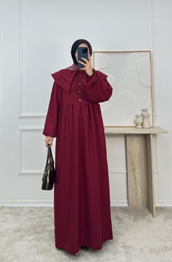 4102-maya kumaş bebe yaka elbise- bordo 