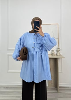 6358-nada kumaş düğmeli tunik-bebe mavi