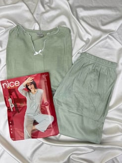ç8541-fitilli önü dügmeli pijama takım-su yeşili 