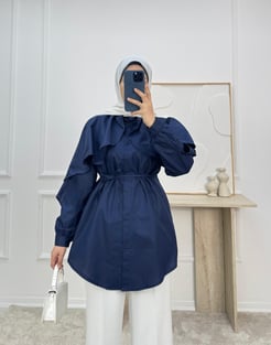 1948-terikoton kumaş pelerinli tunik-lacivert