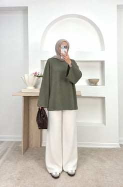 9972-oysho kumaş tunik-yeşil