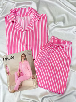 ç5820- lizbon milan kumaş gömlek yaka labubu pijama takımı-pembe 