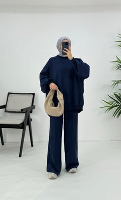 2226-iki iplik kumaş-pantolonu çizgi detaylı takım-lacivert