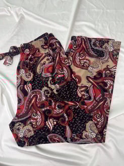 ç0139 - süet kumaş bol paça desenli pijama altı - kırmızı