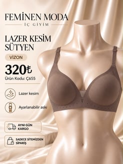 ç655  lazer kesim tül detaylı sütyen-vizon