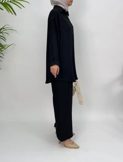 6184-keten kumaş-pantolonlu tunik takım-siyah