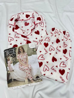 ç6846-bürümcük kumaş gömlek yaka kısa kollu pijama takımı-beyaz