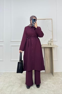 9592-dabıl krep kumaş pantolonlu takım-bordo 