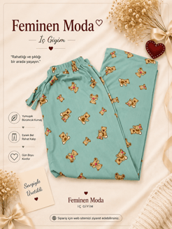 ç4632-milan kumaş battal ayıcıklı pijama altı-yeşil