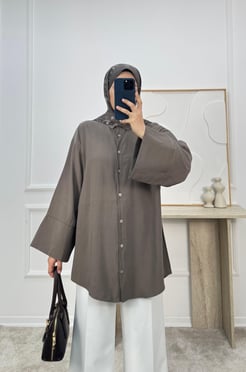 1512-cupra kumaş kuşaklı gömlek-kahve 