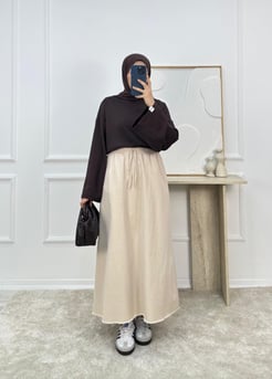 9731-gabardin kumaş cepli etek - taş