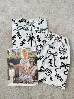 ç6634-bürümcük kumaş gömlek yaka kısa kollu pijama takımı-beyaz