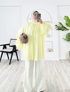 13398 - modal kumaş britli urla  tunik - sarı