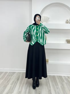 2064-zebra desen düğmeli hırka-yeşil