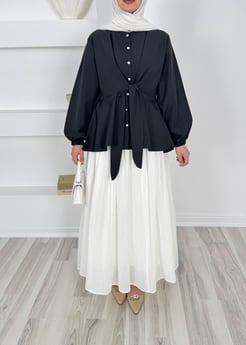 1342-poplin kumaş önden bağlamalı düğmeli  tunik-siyah