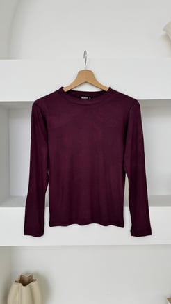 1553-çilek kumaş uzun kol t-shirt -bordo