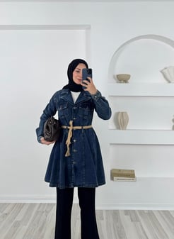 5471 hasır kemerli kot gömlek- mavi