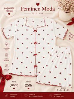 ç8685-kaşkorse kumaş kısa kollu şortlu takım-beyaz