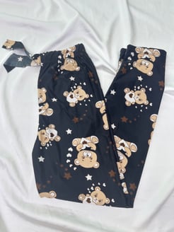 Ç2028 - süet kumaş ayıcıklı pijama altı - siyah
