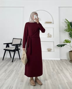 79315 - oysho kumaş önden baglamalı elbise - bordo