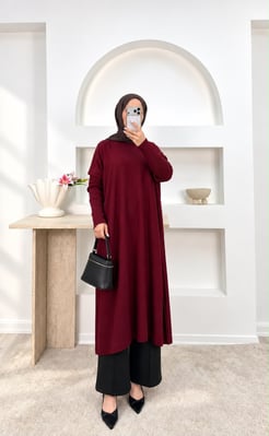 1928 A9+SADE DİZ ALTI SALAŞ TRİKO TUNİK  BORDO