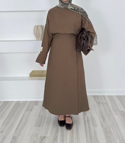 96311 - inci kumaş kolları ipli etekli,  takım - toprak rengi