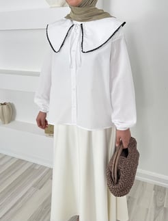 7930- terikoton kumaş yakalı gömlek-beyaz