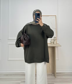 1214-oysho kumaş oversize tunik-yeşil