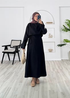 96311 - inci kumaş kolları ipli etekli,  takım - siyah 