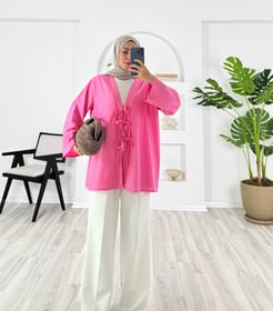 5292-çilek kumaş-önden bağlamalı kimono- pembe 