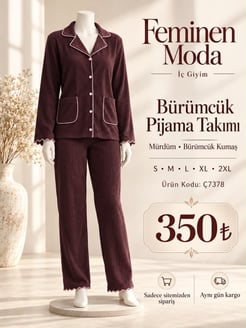 Ç7378 BÜRÜMCÜK DÜĞMELİ UZUN KOLLU TAKIM- BORDO