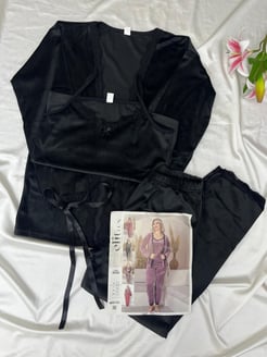 ç8550-kadife 3lü pijama takımı-siyah