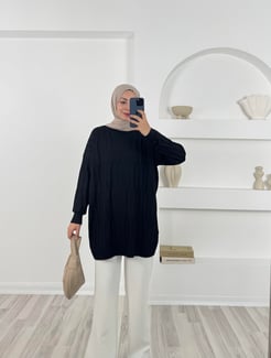 3174 simit yaka triko tunik -siyah