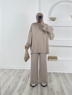 0134 - oysho kumaş baglamalı pantolonlu takım - taş