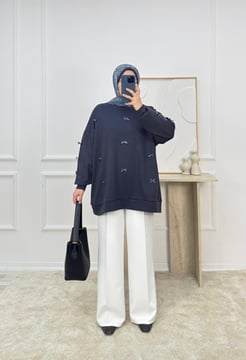 6325-oysho kumaş-fiyonk detaylı tunik-füme