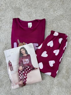 ç5920-lizbon milan kumaş kız çoçuk pijama takımı-bordo