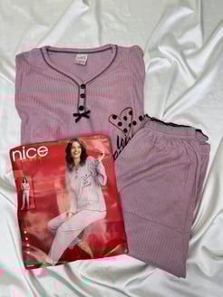 ç8210 - uzun kollu pijama takımı - pudra  