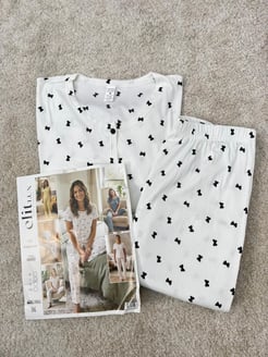 ç8660-raporlu kaşkorse kumaş fiyonklu pijama takımı-beyaz
