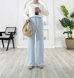 6345-su yolu kumaş-çizgili beli lastikli pantolon-bebe mavisi