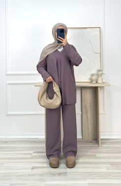 8699-3lü pantolonlu triko takım-mürdüm