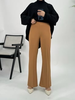 8782-skuba krep kumaş-esnek bel pantolon-sütlü kahve