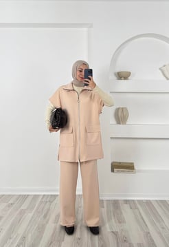 8721-sukuba dalkıç kumaş yelekli takım-taş