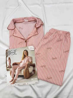 ç6900-bürümcük kumaş gömlek yaka kısa kollu pijama takımı-pudra