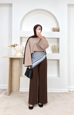 8618-sukuba dalgıç önü çizgili pantolon-acı kahve