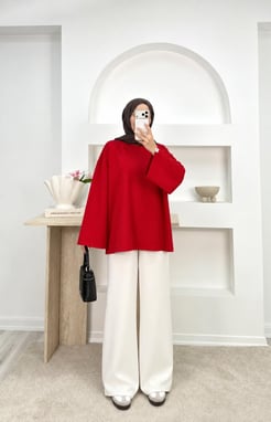 9972-oysho kumaş tunik-kırmızı