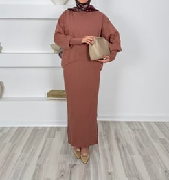 667-triko kumaş kazak-elbise-gül kurusu