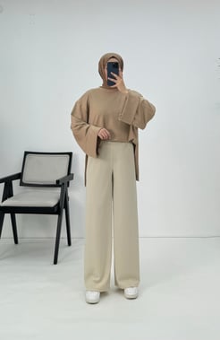 3278-sukuba krep kumaş-beli lastikli pantolon-krem