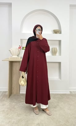 1699-roba kumaş hakim yaka uzun tunik-bordo