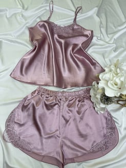 Ç19202 - BÜYÜK BEDEN SATEN ŞORTLU GECELİK - PUDRA