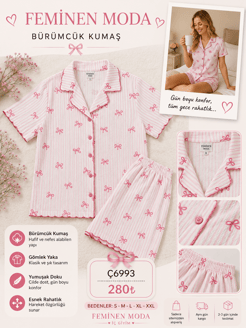 ç6993-bürümcük kumaş gömlek yaka şortlu pijama takımı-pembe